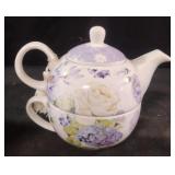 Floral porcelain "tea for one" stacked teapot and