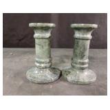 Green marble candle stick holders