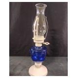 Vintage Cobalt Blue Swirl Glass & Metal Oil Lamp