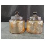 Hammered round glass jar-amber. 2 total