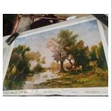 Pastoral landscape oil painting on canvas. Signed
