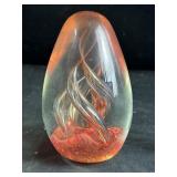 Stunning Art Glass Paperweight/ Orange/Red