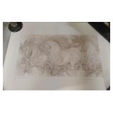 limited edition brown ink etching titled "Les