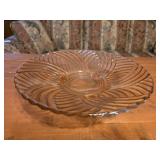 vintage pink depression glass three-footed bowl