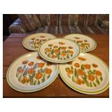5 vintage Meadowbrook Stoneware orange tulip and