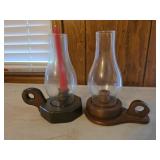 vintage wooden chamberstick candle holders with