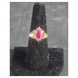 10k GTR ring with Red Marquise Stone - sz 7 -