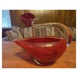 Vintage Mid Century Crowned Crane Swan Ruby Red