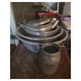 Aluminum large bowls, pot and tea kettle
