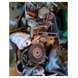 Tote of misc tools including lock washers,
