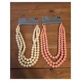 Beaded necklaces, pff white and pink