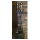 vintage black cast  iron fireplace tool set