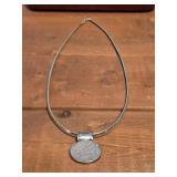 Sterling Silver Hammered Oval Disk Necklace