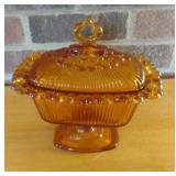 Vintage Indiana Glass Amber Lace Edge Footed