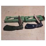 Green and blue folding lock back pocket knives