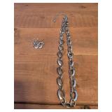 Silvertone necklace and earring set