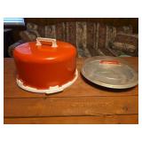vintage mid-century red and white plastic cake