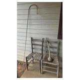 Vintage wooden chairs, gourd, shepherds hook