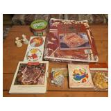 Christmas throw, ornaments, tree dish, tiles