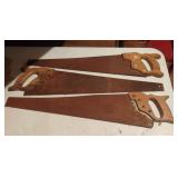 Vintage hand saws. Blades are 26"