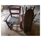 Vtg Childs rocking chair. Mini ironing board