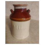 Vintage Milk crock spoon holder Brown Glazed