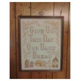 Vintage cross stitch-Give Us This Day wall decor.