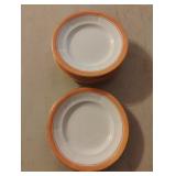 Vintage peach and gold rim ceramic plates. Set of