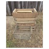 Metal crate and wooden crates