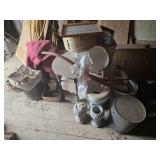 Toilet, cheese box, vtg table, signs, nails,