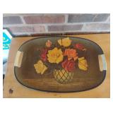 Vintage Decorative Oval Serving Tray W/Plastic