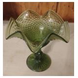 Vintage Diamond Point Olive Green Candy Compote
