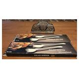 Silverplated salad server sets, and napkin holder