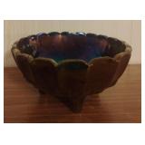 vintage iridescent carnival glass footed bowl,