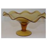 Vintage Amber Yellow Footed Scalloped Compote