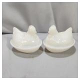 (2) Vintage Milk Glass Hens on Nest (AS IS)