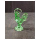 Depression-style green glass rooster figurine.
