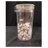 Plastic lidded canister with sea shells