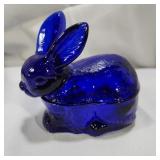 Cobalt Blue Covered Rabbit Candy Dish