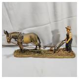 Mule Pulling Plow Resin Figure