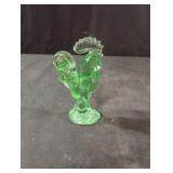 Depression-style green glass rooster figurine.