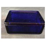 Vintage cobalt blue glass trinket box with lid.