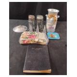 Misc lot including lidded jars, galvanized vase,