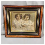 Early Twin Girls Picture in Frame