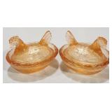 (2) Peach Color Miniature Hens on Nest Salt