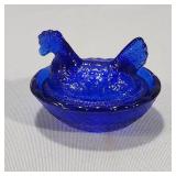 Cobalt Blue Miniature Hen on Nest Salt Cellar