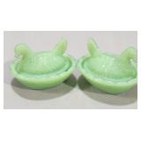 (2) Jadeite Miniature Hens on Nest Salt Cellars