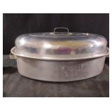 vintage oval aluminum roasting pan with a