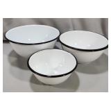 3pc. White Enamel Bowl Set