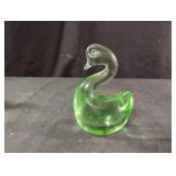 Vintage 3" hand-blown Green Art Glass Swan